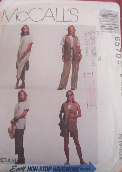 McCALL'S PATTERN 6570 WAISTCOAT-TOP-SKIRT-PANTS-SHORTS SIZE B = 8 + 10 + 12 COMPLETE