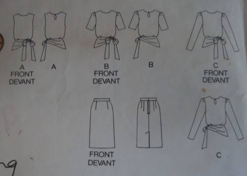 BUTTERICK PATTERN 3290  LOOSE FITTING BLOUSON TOP & TIE-SKIRT SIZE 6-8-10 COMPLETE