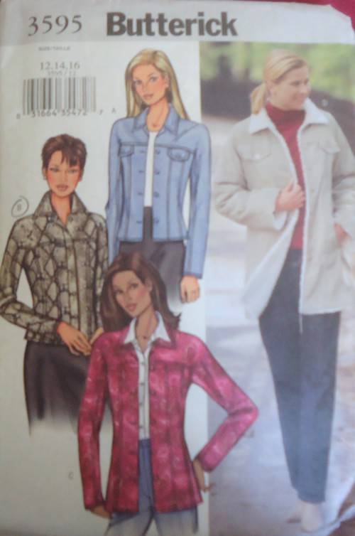 BUTTERICK PATTERN 3595 LOOSE FITTING LINED JACKET SIZE 12 + 14 + 16 COMPLETE