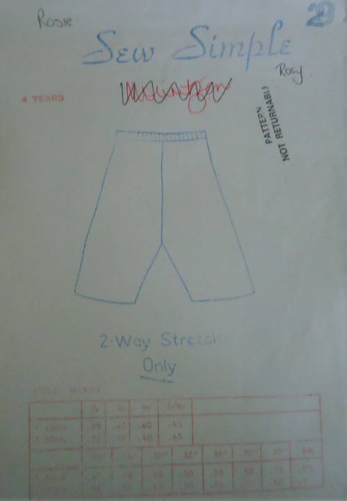 SEW SIMPLE PATTERNS 29 CYCLE SHORTS -SIZE 5-6 YEARS