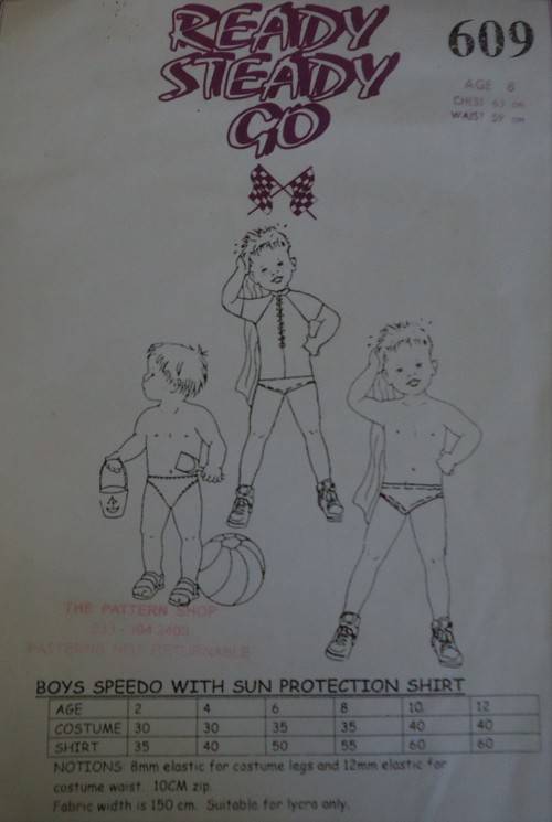 READY-STEADY-GO PATTERN-NUMBER 609 SPEEDO AND SUN PROTECTION SHIRT AGE 8
