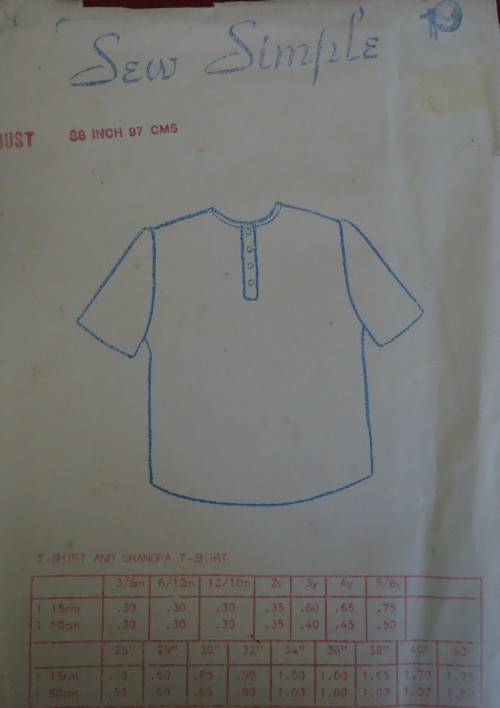 SEW SIMPLE PATTERNS # 19 T-SHIRT & GRANDPA T-SHIRT  SIZE 38" OR 97 CM