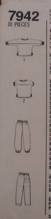 SIMPLICITY PATTERNS 7942 KIDS T SHIRT-PANTS-SHORTS SIZE AA = 2 - 4 YEARS COMPLETE