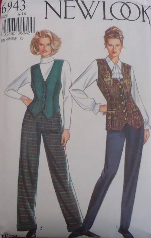NEW LOOK PATTERNS 6943 WAISTCOAT  & PANTS 6 SIZES IN ONE 6 - 16 COMPLETE