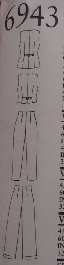 NEW LOOK PATTERNS 6943 WAISTCOAT  & PANTS 6 SIZES IN ONE 6 - 16 COMPLETE
