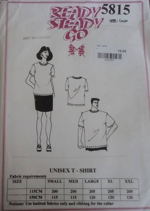 READY-STEADY-GO PATTERN-NUMBER 5815 UNISEX T-SHIRT SIZE LARGE