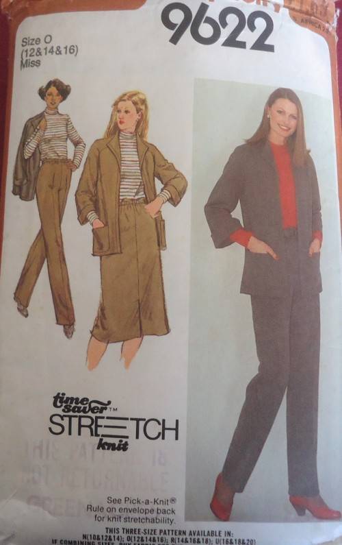 SIMPLICITY PATTERNS 9622 PULL ON SKIRT-PANTS-PULLOVER TOP & UNLINED JACKET SIZE O  12 - 16 COMPLETE