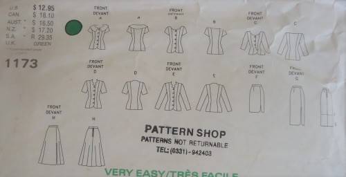 VOGUE PATTERN  1173 TOP & SKIRT SIZE 12-14-16 COMPLETE