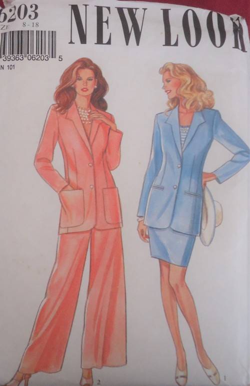 NEW LOOK PATTERNS 6203 JACKET, SKIRT & PANTS SIZES 8 - 18 COMPLETE-UNCUT-FACTORY FOLDED