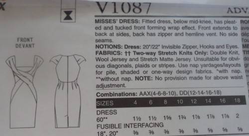 VOGUE PATTERN V1087 DONNA KARAN- DRESS+ PLEATS & TUCKS SIZES 4-6-8-10 COMPLETE-UNCUT-FACTORY FOLDED