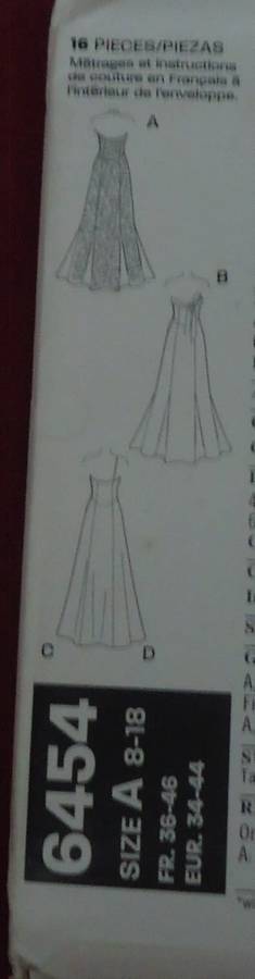 NEW LOOK PATTERNS 6454 STRAP EVENING DRESS SIZES 8-18 COMPLETE-UNCUT- FACTORY FOLDED