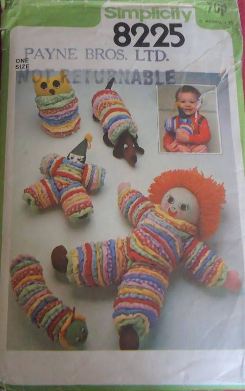 SIMPLICITY CRAFTS 8225 TOYS - DOLL 11" -DOG 16" -CLOWN 14" -OWL 11" -CATERPILLAR  12"- COMPLETE