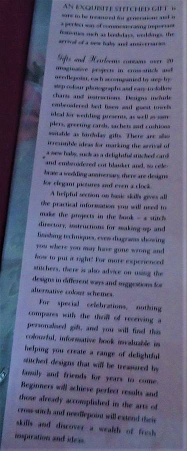 GIFTS & HEIRLOOMS IN CROSS STITCH & NEEDLEPOINT- MELINDA COSS 132 PAGE HARD COVER & DUST JACKET