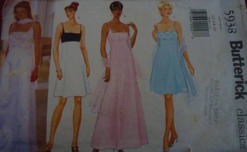 BUTTERICK 5938 EVENING DRESS SIZE 12-14-16 SEE LISTING
