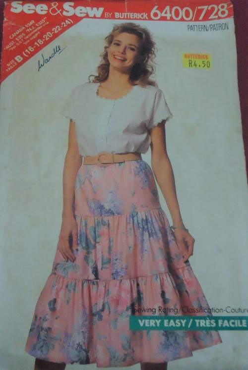 BUTTERICK 6400/728 PEASANT TOP & SKIRT SIZE B=16-18-20-22-24 COMPLETE