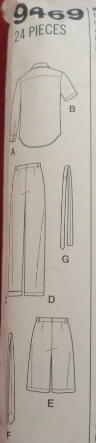 SIMPLICITY PATTERNS 9469  MEN'S PANTS-SHORTS-SHIRT-TIE  SIZE AA=38-40-42-44 COMPLETE