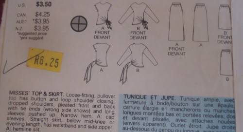 BUTTERICK 6756 TOP & SKIRT SIZE 8 COMPLETE