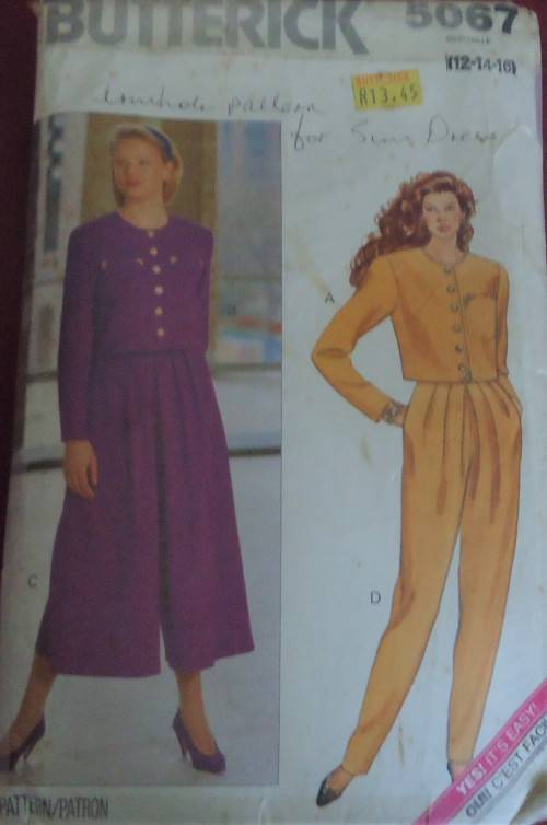 BUTTERICK 5067 TOP-SPLIT SKIRT-PANTS SIZE12-14-16 NO SEWING INSTRUCTIONS
