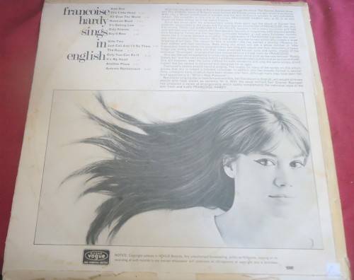 FRANCOISE HARDY SINGS IN ENGLISH - 1967 DISQUES VOGUE STEREO VINYL LP SVS 014