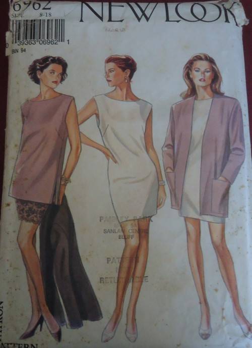 NEW LOOK PATTERNS 6962  SHEATH DRESS/TOP-JACKET-SKIRT SIZES 8 - 18 COMPLETE