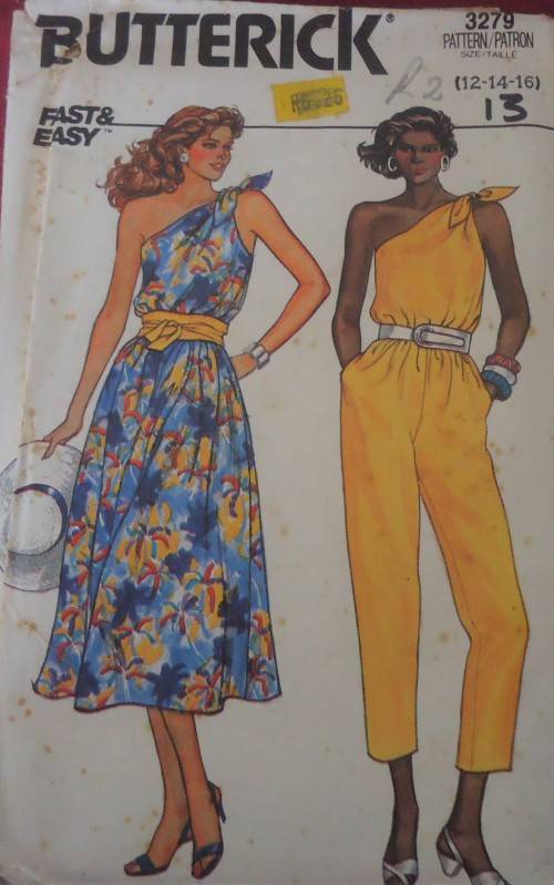 BUTTERICK PATTERN 3279 SINGLE SHOULDER DRESS & JUMPSUIT SIZE 12-14-16 COMPLETE& UNCUT
