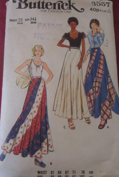 BUTTERICK PATTERN 3557 FITTED & FLARED SKIRT SIZE WAIST 25" HIP 34 1/2" COMPLETE