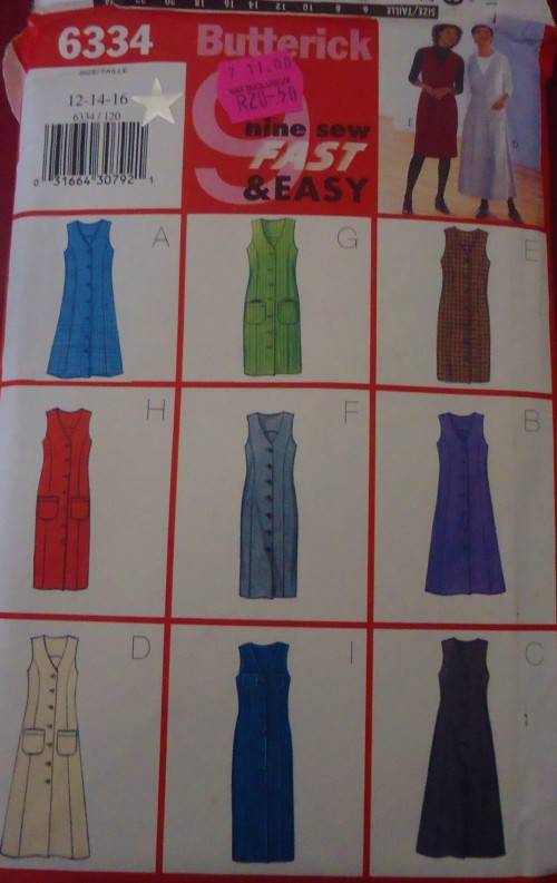BUTTERICK PATTERN 6334 SET OF PINAFORE DRESSES SIZE12-14-16 COMPLETE-UNCUT-F/FOLDED