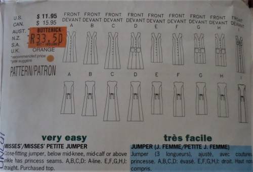 BUTTERICK PATTERN 6334 SET OF PINAFORE DRESSES SIZE12-14-16 COMPLETE-UNCUT-F/FOLDED