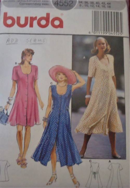 BURDA 4552 FLARED FRONT BUTTON DRESS SIZE 8-10-12-14-16-18 COMPLETE