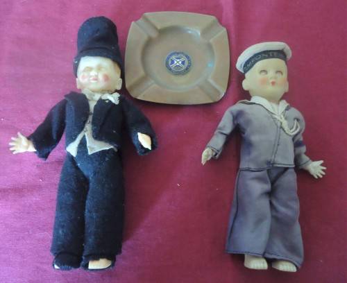 V/VINTAGE BLOEMFONTEIN CASTLE DOLL SAILOR & FORMAL EVENING WEAR-CAPE TOWN CASTLE BRASS ASHTRAY