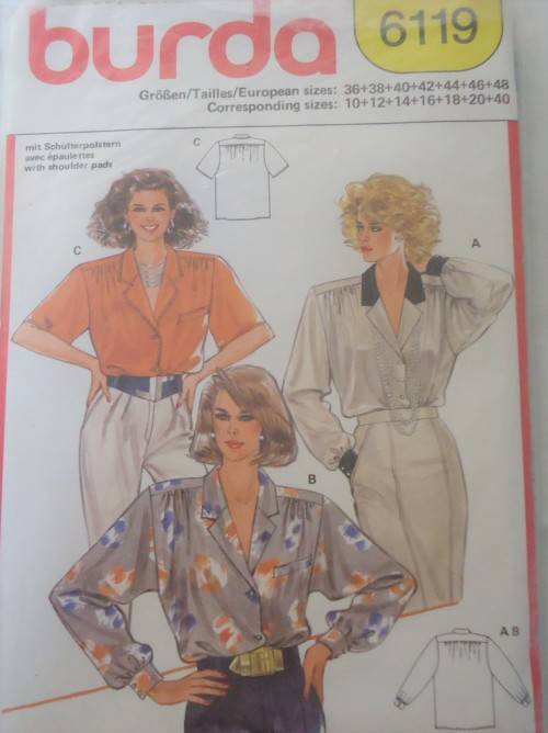 BURDA  6119 SET OF BLOUSES 10-12-14-16-18-20-40  COMPLETE-UNCUT-F/FOLDED