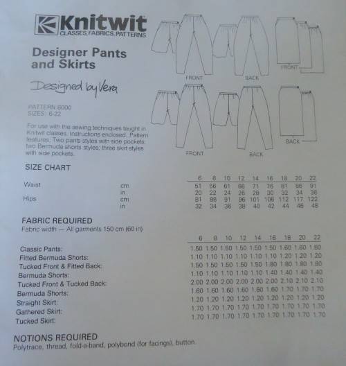 KNITWIT PATTERN 8000 LADIES DESIGNER PANTS & SKIRTS SIZES 6 - 22 -  COMPLETE
