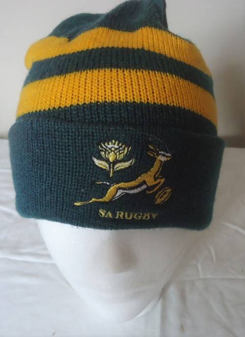 SPRINGBOK  BEANIE GREEN and GOLD STRIPES