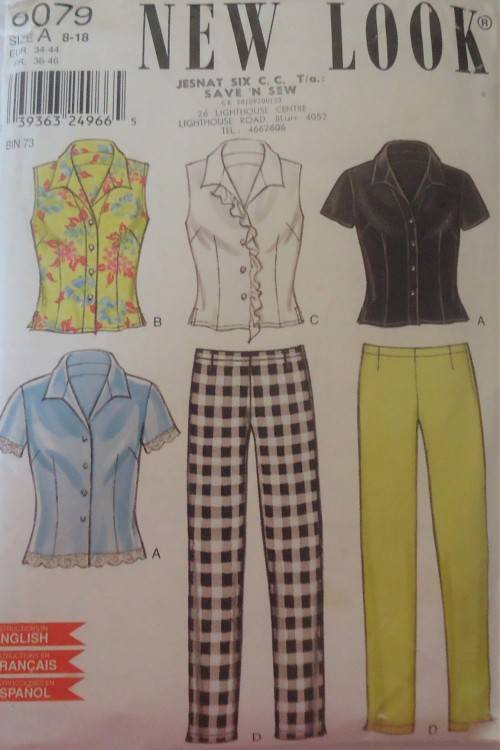 NEW LOOK PATTERNS 6079 TOPS & STRAIGHT LEG PANTS SIX SIZES IN ONE 8 - 18 COMPLETE-MOSTLY UNCUT
