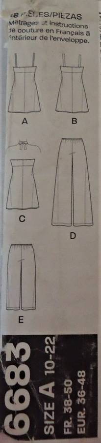 NEW LOOK PATTERNS 6683 THIN STRAP SUMMER TOPS &PANTS SIZES 10 - 22 COMPLETE
