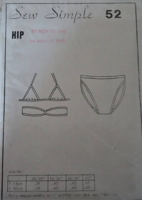 SEW SIMPLE PATTERNS #52  BIKINI SIZE HIP 36` OR 92 CM COMPLETE