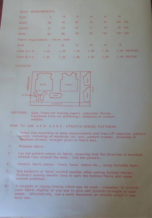 SEW EASY PATTERNS  LADIES SET-IN SLEEVE TOP & VARIATIONS PATTERN SIZES 8 - 18