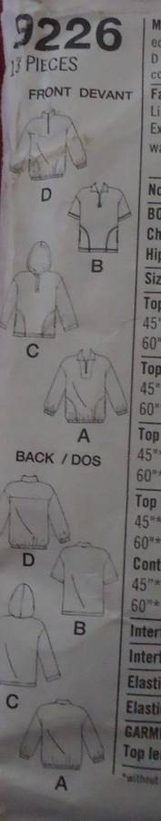 SIMPLICITY 9226 UNISEX TOP  SIZE XS-S-M -SEE LISTING