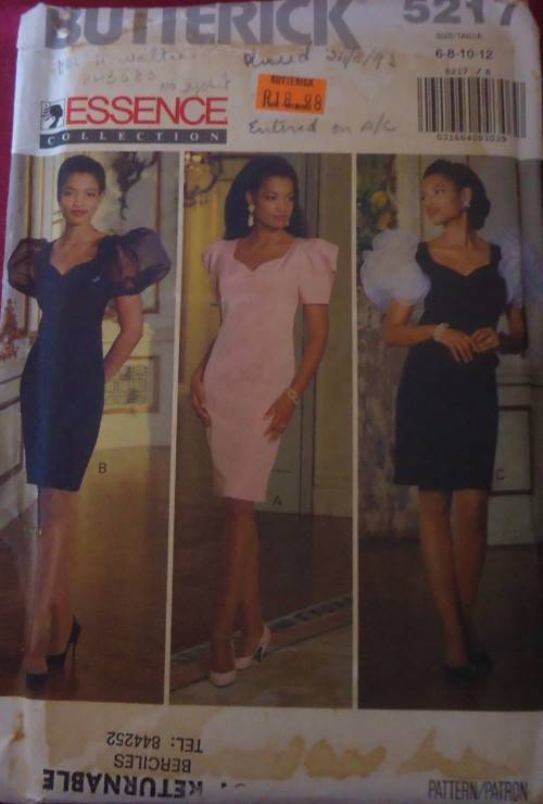 BUTTERICK 5217 FITTED STRAIGHT LINED DRESS  WITH SLEEVE VARIATIONS SIZE 6-8-10-12 COMPLETE-UNCUT-F/F