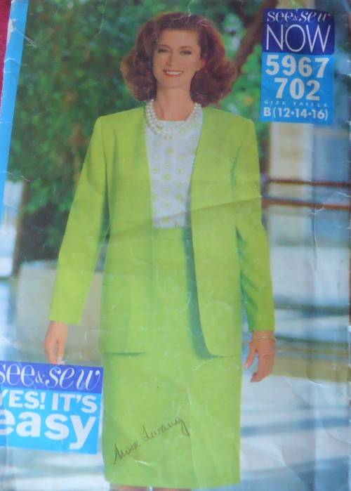 BUTTERICK PATTERN 5967 V-SHAPED JACKET-SKIRT-TOP  SIZE B = 12 + 14 + 16 COMPLETE