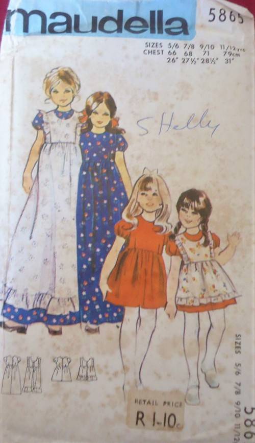 VINTAGE MAUDELLA 5865-  GIRLS DRESS & PINAFORE SIZES 5/6-7/8-9/10-11/12 YEARS  COMPLETE-UNCUT-F/FOLD