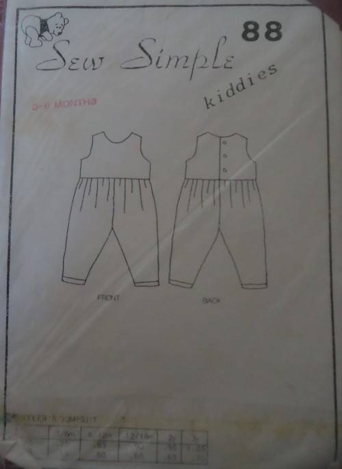SEW SIMPLE PATTERNS #88 TODDLERS JUMPSUIT  SIZE 3 - 6 MONTHS