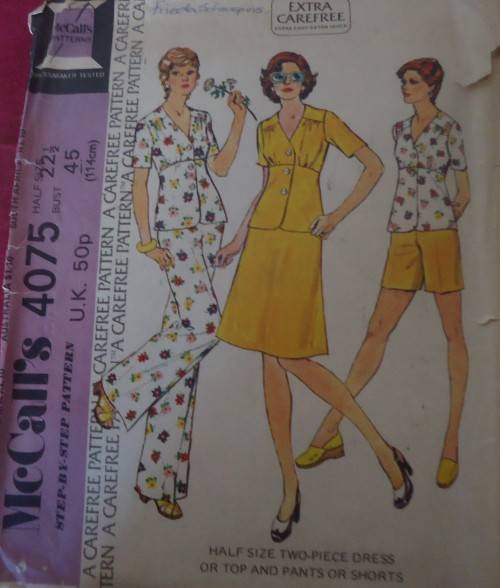 McCALL'S  4075 TWO-PIECE DRESS-TOP-PANTS-SHORTS SIZE 22 1/2 BUST 45" COMPLETE