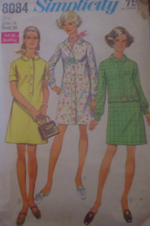 VINTAGE SIMPLICITY 8084 SHIRT-DRESS SIZE 14 BUST 36` COMPLETE-ZIPLOC BAG