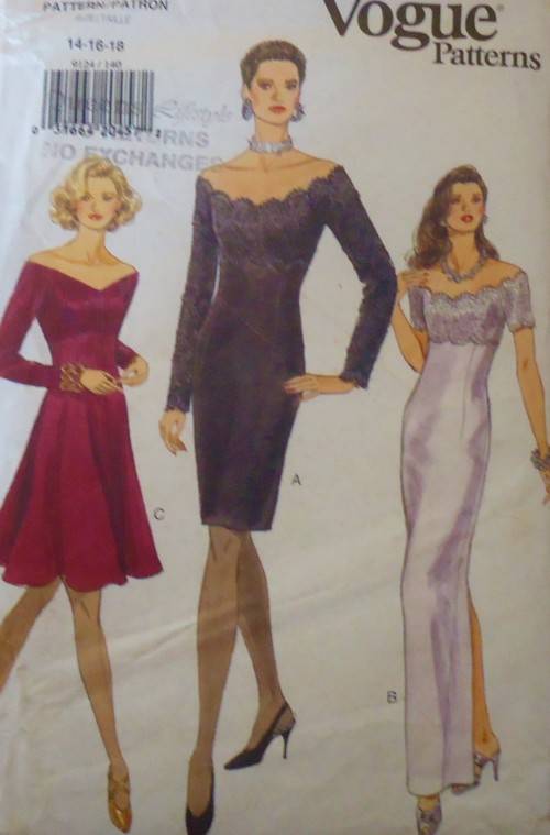 VOGUE 9124 STUNNING OFF SHOULDER LINED BONES DRESS SIZE 14-16-18 SEE LISTING