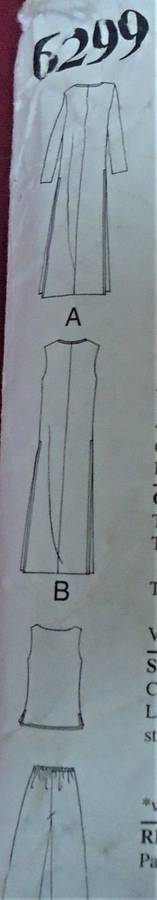 NEW LOOK PATTERNS 6299 PANTS-TOP-LONG COVER SIZE 8 - 18 COMPLETE
