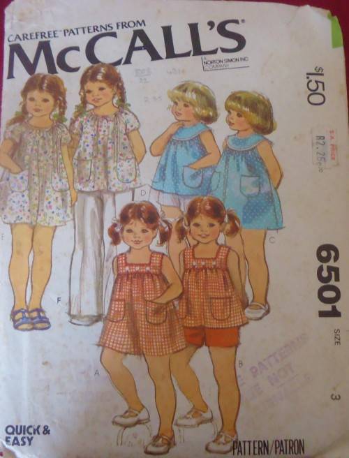 McCALLS 6501  TODDLERS SET OF DRESSES OR TOPS SIZE 3 YEARS COMPLETE