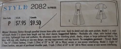 STYLE 2082 BUTTON THROUGH PANELLED DRESS SIZE A = 6 - 16 COMPLETE