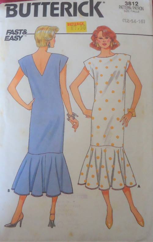 BUTTERICK 3812  LOOSE FITTING PULLOVER DRESS SIZE 12-14-16 COMPLETE