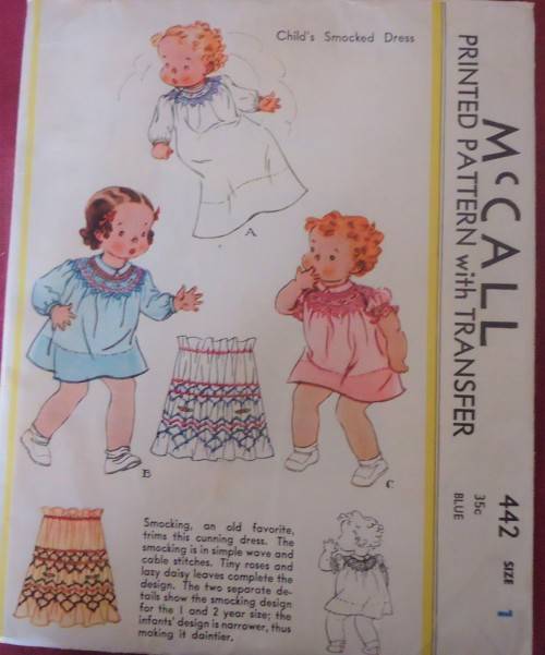 1930'S VINTAGE McCALLS 44  CHILD'S SMOCKED DRESS 1YEARS COMPLETE-UNCUT-F/FOLDED